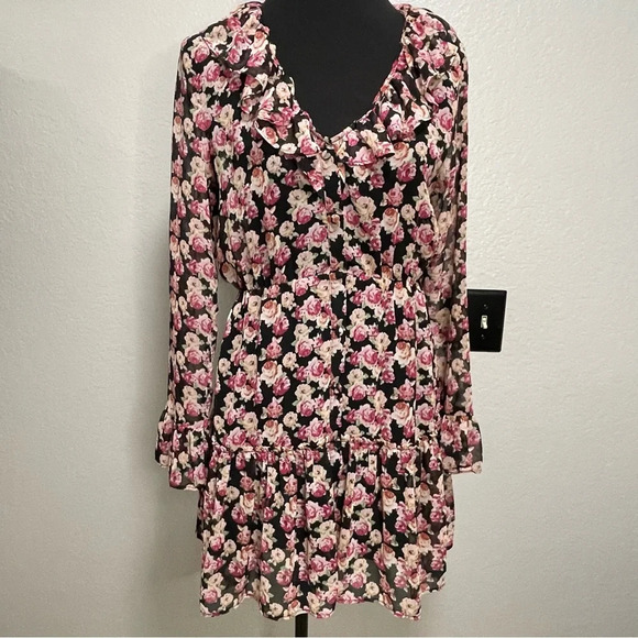 Zara Floral Print Long Sleeve Romantic Mini Sheer Dress Size Medium - Picture 2 of 7